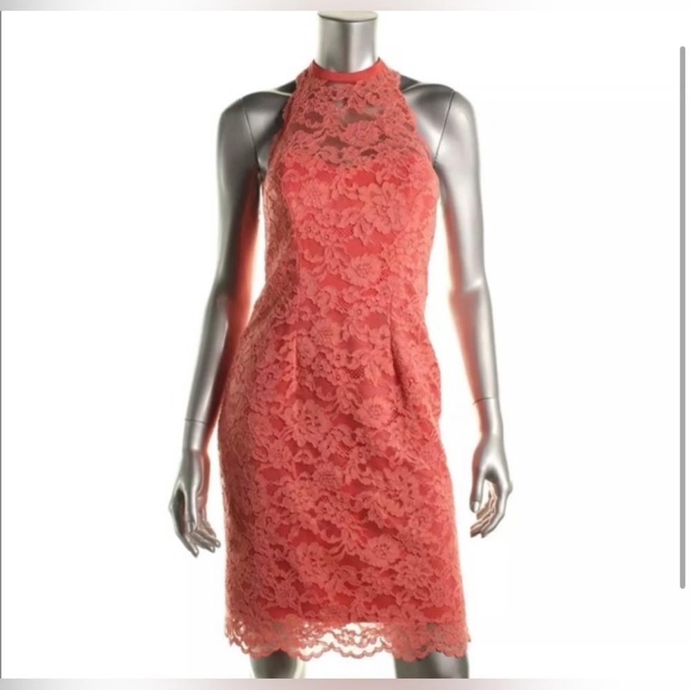 Coral lace nicole miller halter dress